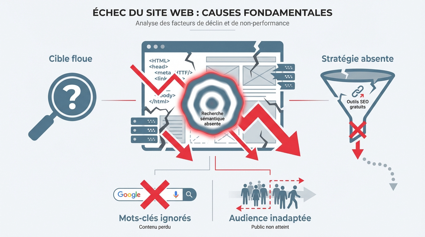 Graphique illustrant les causes d'échec d'un site web sur Google