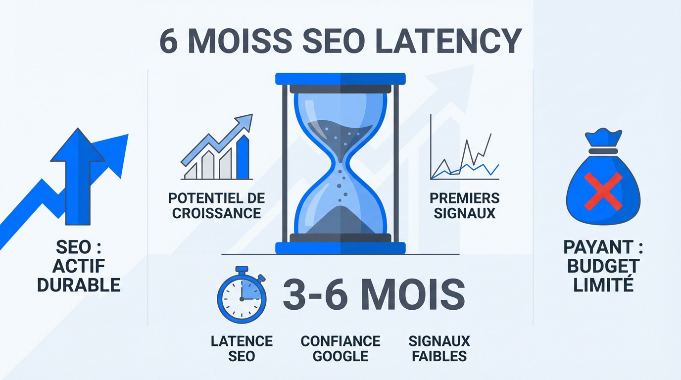 Infographie sur la latence SEO de 3 à 6 mois