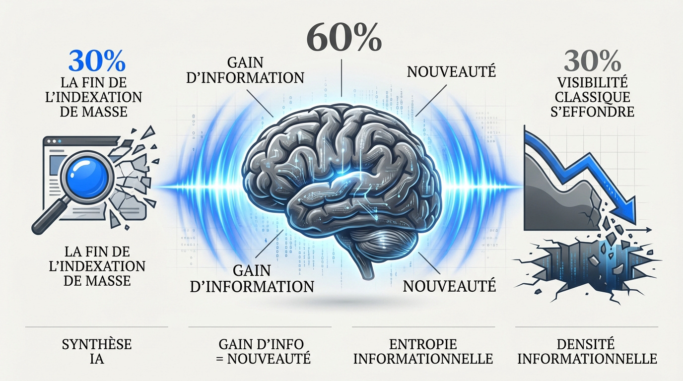Schéma illustrant le cerveau humain traitant le gain d'information et la nouveauté face à l'IA