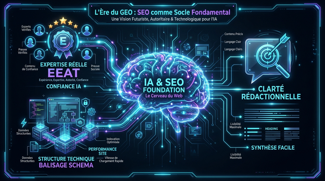 Illustration de l'évolution du SEO vers le GEO et l'IA