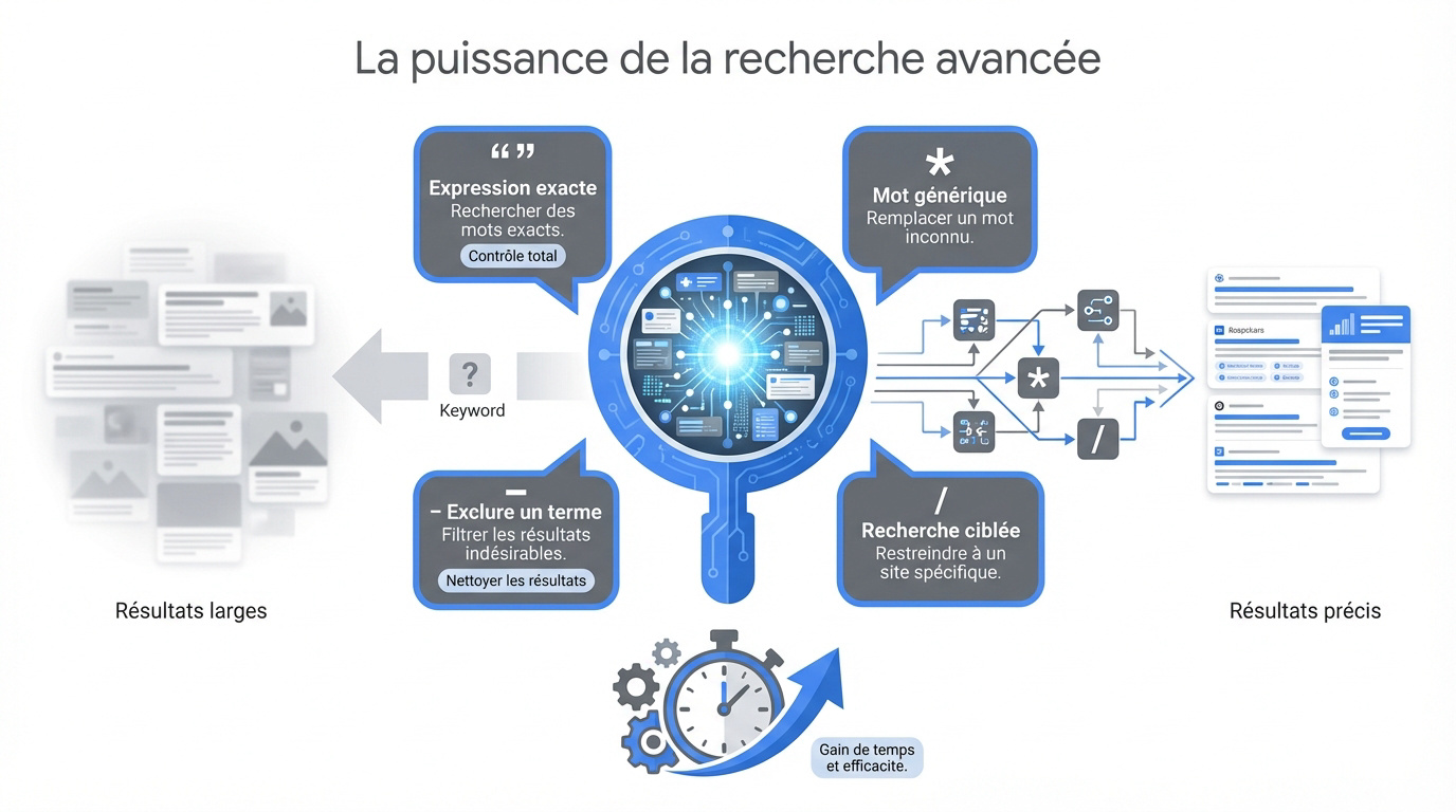 Illustration de la recherche avancée sur Google avec des opérateurs de précision