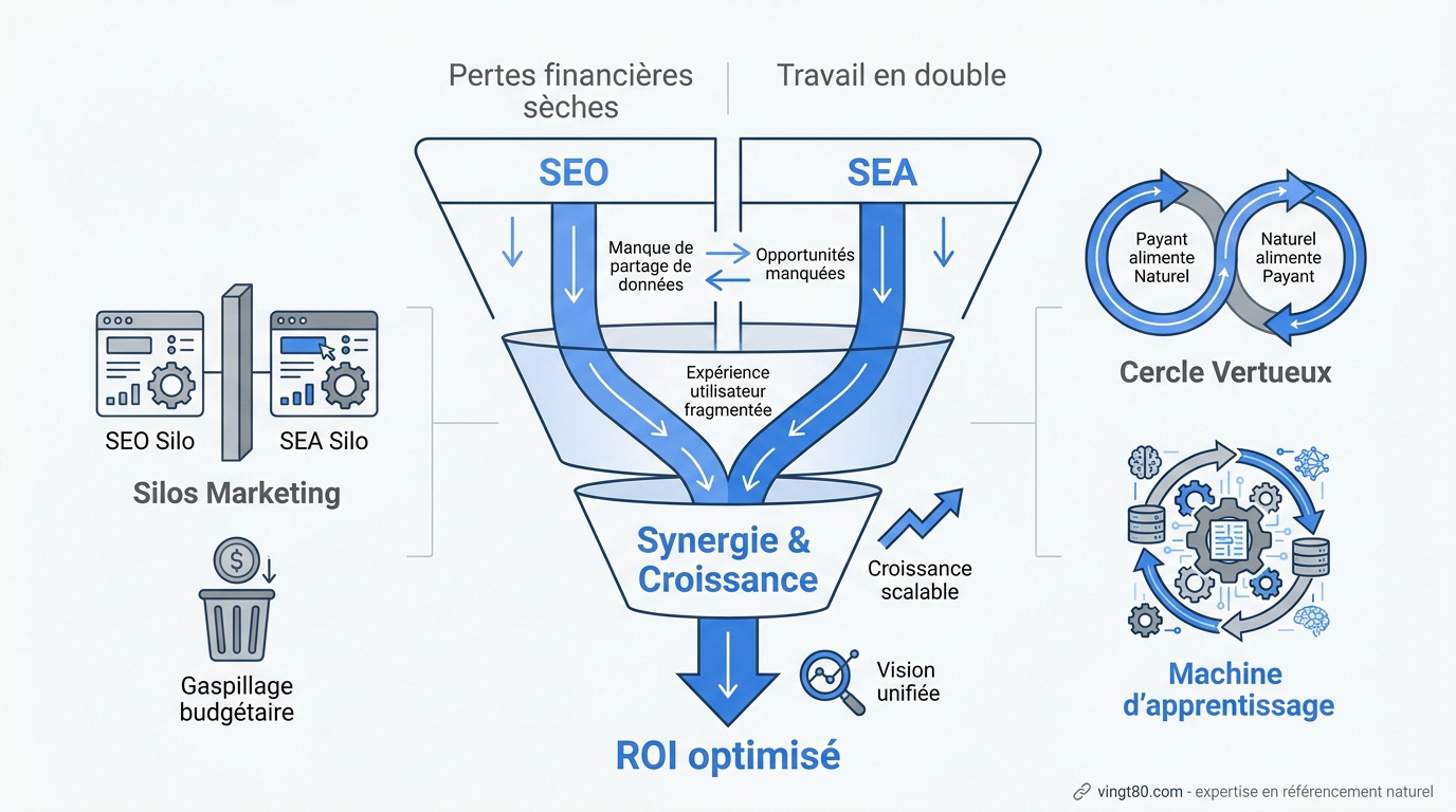 Schéma de l'entonnoir de conversion unifié SEO et SEA